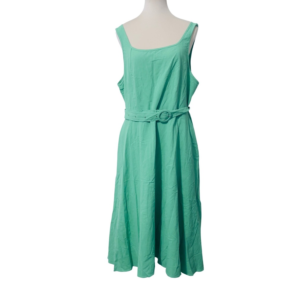 FHQ Collection Sleeveless Belted‎ Midi Dress 2XL Green Cottagecore Summer Modest